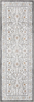 GarveeHome Boho 2x6 Runner Rug for Hallways Non Slip, Vintage Botanical Kitchen Rugs Washable Area Rug for Entryway Stain Resistant, Low Pile Soft Runner Grey Carpet for Bedroom Floor Laundry Room