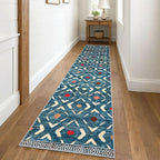 KILOCOCO Hallway Runner Rug 2.6'x10' Runners for Hallways Washable Runner Soft Non Slip Printed Geometric Low-Pile Rugs Runners for Bedroom Kitchen Living Room Boho Rugs, Teal/Blue