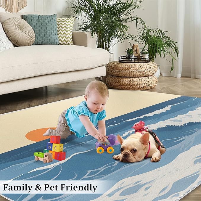 Boho Sun Area Rugs 3x5ft, Abstraction Deco Boys Rugs for Bedroom, Minimalist Sunburst Kids Room Rug Soft Fuzzy Washable for Living Room Game Room Coffee Table