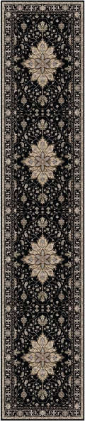 Area Rugs 2'6''x12' Washable Non-Slip, Floral Vintage Distress Print Pattern Medallion Carpet for Living Room Bedroom Dining Room, Black Brown Neutral Dark Tan