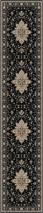 Area Rugs 2'6''x12' Washable Non-Slip, Floral Vintage Distress Print Pattern Medallion Carpet for Living Room Bedroom Dining Room, Black Brown Neutral Dark Tan