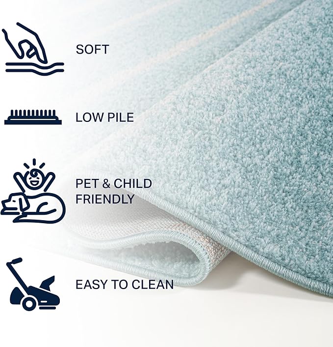 JONATHAN Y Williamsburg Minimalist Stripe Turquoise/Cream Runner Rug, 2x8, Contemporary, Modern, Easy-Cleaning for Living Room, Bedroom, Kitchen, Pet Friendly, Non-Shedding (MOH201B-28)