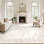 Vintage Living Room Area Rug - 8x10 Large Machine Washable Boho Moroccan Rug Distressed Farmhouse Rugs for Bedroom - Soft Non-Slip Indoor Carpet for Dining Room Office Nursery(Retro Beige, 8'x10')