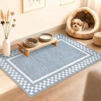 Small Area Rug 2x3 Modern Checkered Entry Rug Solid Color Scalloped Kitchen Rugs Washable Bedroom Doormat Non Slip Stain Resistant Bordered Throw Carpet for Living Room Nursery Laundry, Blue