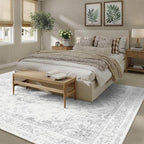 8x10 Vintage Washable Area Rugs Boho Medallion Large Distressed Retro Accent Carpet Floral Non-Slip Soft Low Pile Indoor Throw Rug for Living Room Bedroom Dining Room Office Kitchen, Gray