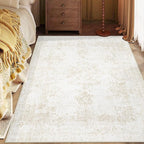 Area Rug 3x5 Entryway Rugs - Machine Washable Vintage Boho Area Rug Non-Slip Kitchen Rugs Soft Stain Resistant Indoor Door Mat, Small Oriental Throw Rug for Entrance Hallway Bedroom (Ivory, 3'x5')