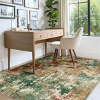 Washable Area Rugs 6'x8' Non-Slip Modern Abstract Soft for Living Room Entryway Bedroom Nursery, Print Pattern, Green Orange Rust Red Cream Colorful
