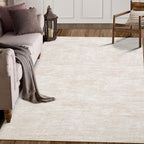 RUGSREAL Living Room Area Rug 9x12 Machine Washable Rug Non-Slip Stain Resistant Modern Abstract Bedroom Rug Contemporary Throw Floor Carpet for Dining Room Solid Area Rug for Home Office, Beige