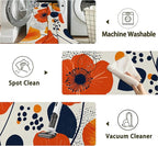 Boho Orange Flowers Autumn Carpet for Living Room, 5x7 Non-Slip Washable Low Pile Abstract Design Rug, Space Saving Area Rug for Bedroom, Dining Room