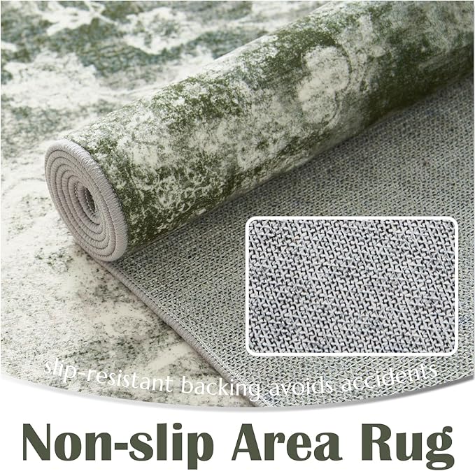 jinchan Green 5x7 Area Rugs - Machine Washable Vintage Floral Distressed Design Soft Low-Pile Non-Slip Carpet for Bedroom Nursery Living Room Dining Room Home Office (5x7ft, Forest Green)