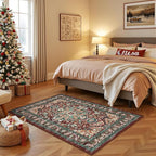 U'Artlines Boho Vintage Area Rug 3x5 Machine Washable Low Pile Ultra-Thin Soft Floor Carpet Non Slip Non Shedding Accent Rug for Living Room Bedroom Entryway Dining Room Office Rust＆Teal