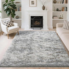 5x7 Area Rugs for Living Room Bedroom, Soft Fluffy Shaggy Bedside Rug, Indoor Floor Carpet for Kids Playroom, Dorms, Nursery Rooms, Home Decor (Tie-Dyed Light Grey 5'x7')