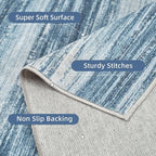 PADOOR Modern Abstract Runner Rug - 2x8 Washable Hallway Rugs, Ultra Soft Non-Slip Low Pile Floor Rugs for Hallway Entryway Kitchen Bedroom Bedside Laundry Room Blue