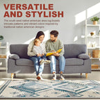 YHSF South West Native American Rug Ritz – Native Tribal American Indian Inspired Rug - Living Room, Bedroom, Hallway, Entryway & High-Traffic Area Rugs - Washable - Soft - Aqua, 5 Feet x 7 Feet