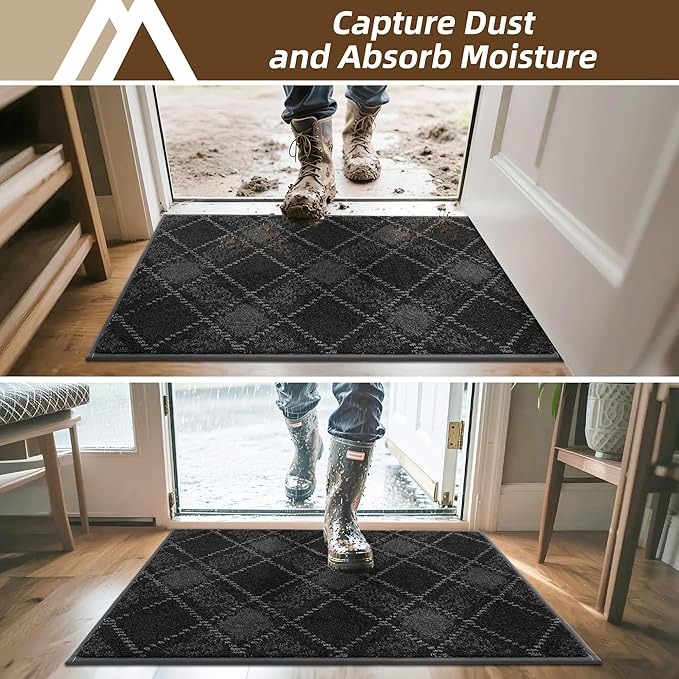 COSY HOMEER Plaid Door Mat 32" x 48",Dirt Trapper Entryway Rugs,Non-Slip Washable Farmhouse Doormat,Low Profile Welcome Mats for Paws Dark Grey