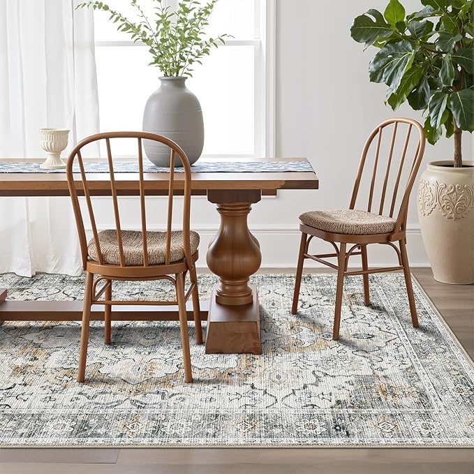 LUMI Washable Area Rug 8x10 for Living Room, Ultra Soft Stain Resistant Carpet with Non Slip Rubber Backing, Non-Shedding Low Pile Rugs for Bedroom, Dining Room, Indoor, Office