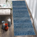 Lahome Moroccan Blue Runner Rug 2x6 Rug Non-Slip Stain Resistant Kitchen Rug Runner Low-Profile Washable Hallway Runners, Geometric Print Distressed Carpet for Entryway Laundry Room