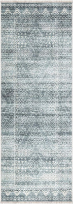 Bloom Rugs Caria Washable Non-Slip 12 ft Runner - Teal/Ivory Geometric Runner for Entryway, Hallway, Bathroom, and Kitchen - Exact Size: 2'6" x 12'