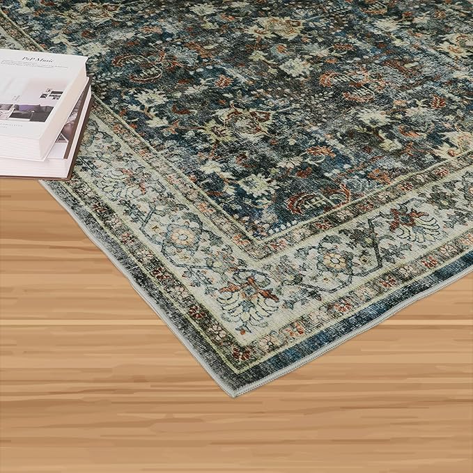 Dripex Runner Rug-2x8 Washable Distressed Hallway Runner Oriental Medallion Carpet Runner Non-Slip Stain-Resistant Kitchen Mat Foldable Thin Accent Rug for Entrance Living Room Bedroom