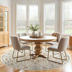 Round Rug Living Room Rugs: 10x10 Washable Boho Neutral Large Circle Soft Indoor Floral Stain Resistant Floor Farmhouse Carpet for Bedroom Nursery Kids Playroom Office Dining Room- Cream Blue