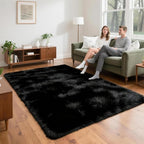 4x6 Solid Fluffy Black Area Rug – Washable, Durable, Living Room Rug, Non-Slip High Pile Shag Rugs for Bedroom, Living Room, Bedside, Dorms, Nursery Rooms, Kids Room, Soft Indoor Floor Carpet
