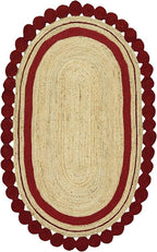 10x14 Oval Jute Rug – Solid Red Beige Kilim Style Rug, Hand Braided Natural Jute, 0.27" Thick Flatweave, Handmade Boho Carpet for Living Room, Bedroom, Dining