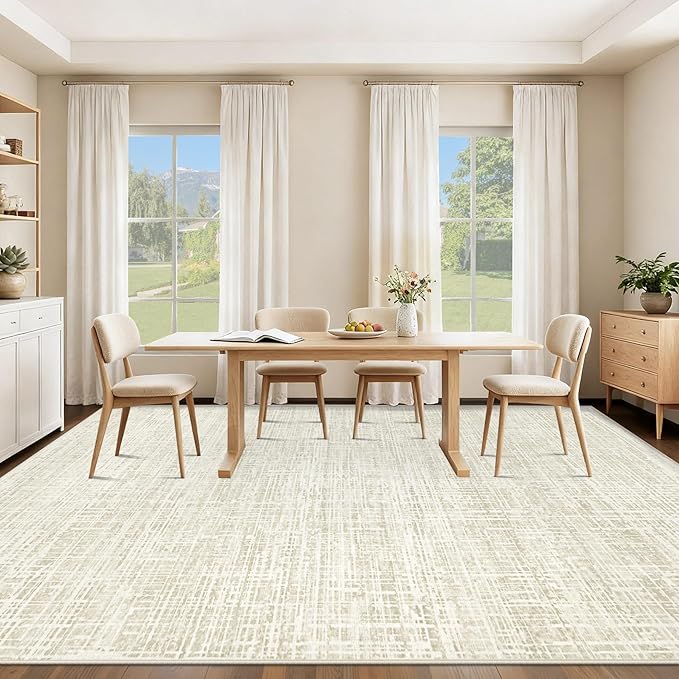 8x10 Area Rugs for Living Room, Washable Large Area Rug Neutral Modern Abstract Bedroom Rug Soft Non Slip Low Pile Stain Resistant Indoor Carpet for Nursery Kids Dining Room Office(Beige, 8'x10')