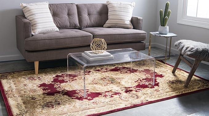 Rugs.com Chateau Collection Rug – 8' x 10' Red Medium Rug Perfect for Living Rooms, Large Dining Rooms, Open Floorplans