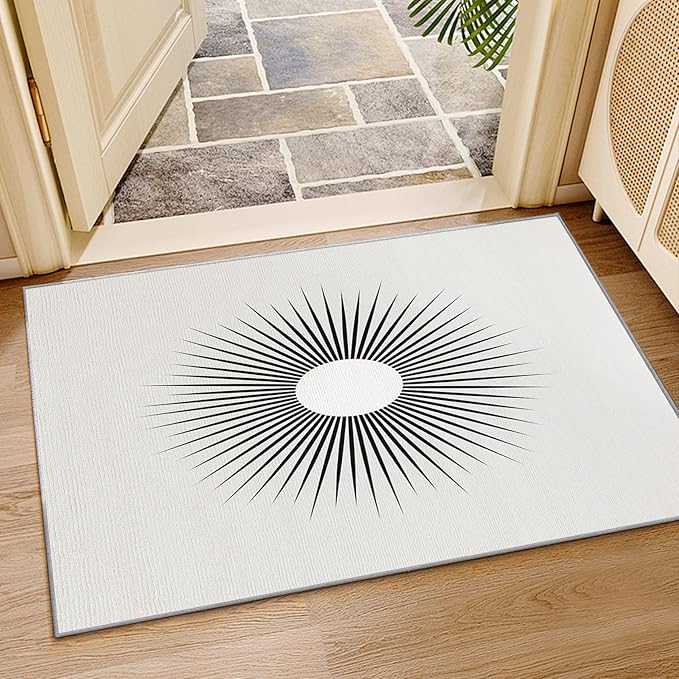Mid Century Rugs for Living Room -Minimalist Sun Rug, 6x8 ft, Black and White Washable Rugs for Living Room, Modern Abstract Area Rug for Bedroom, Optical Illusion Home Decor & Gifts