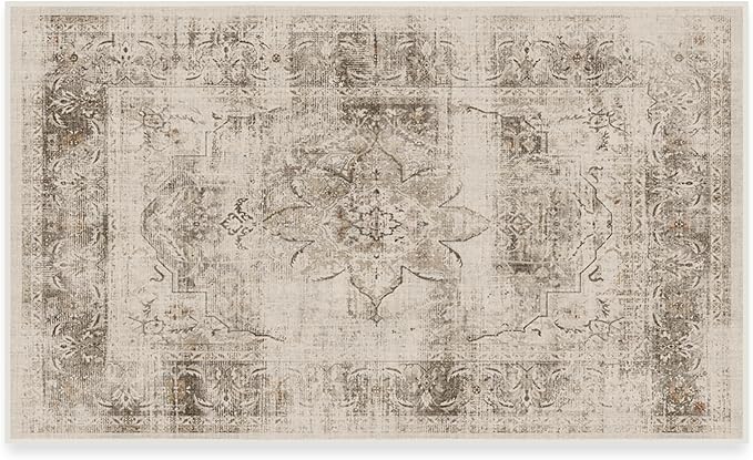 RUGGABLE Washable Vintage Area Rug – Sarrah Hazel 3x5, Stain-Resistant, Non-Slip – Small Machine Washable Rugs for Living Room, Bedroom, Hallway, Entryway & Office–with Standard Pad
