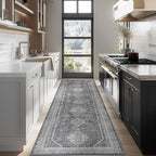 Bavni Runner Rug 2x5 Kitchen Rugs for Hallways Entryway, Washable Vintage Print Carpet, Low Pile Lightweight Rug with Non Slip Backing, Vintage Grey
