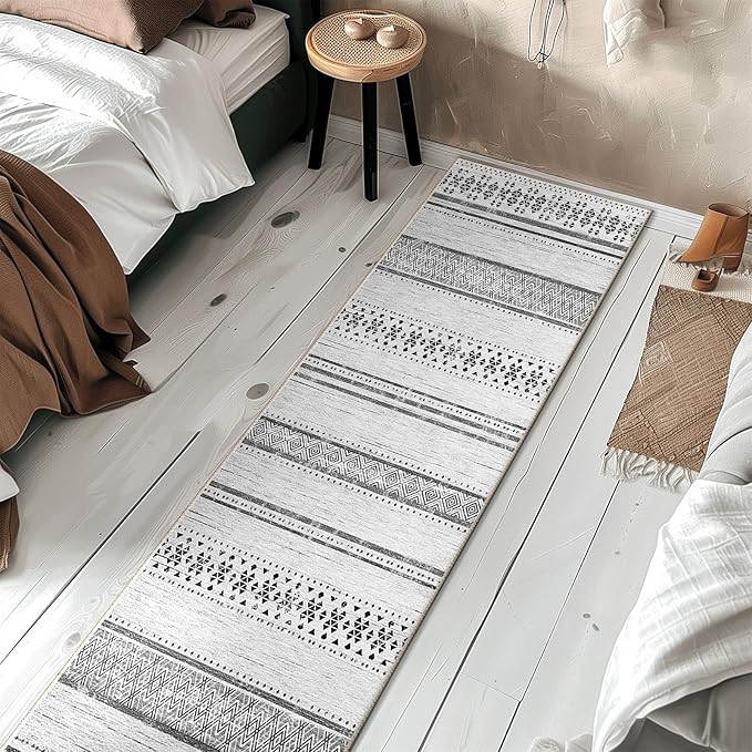 BESTSWEETIE 2x6 Area Rugs for Living Room Washable Moroccan Farmhouse Neutral Geometric Low Pile Non-Slip Soft Print Pattern Rug for Bedroom Kitchen Dining Room Entryway Grey/Black/Navy