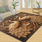 Peacock Rugs for Bedroom - 4x5 Rug, European Style Area Rugs for Living Room, Peacock Decor Carpet, Gold Peafowl Washable Area Mat, Luxury Carpet - Peafowl Home Decor & Gifts