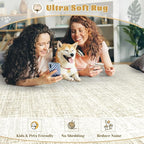 9x12 Area Rugs for Living Room, Washable Large Area Rug Neutral Modern Abstract Bedroom Rug Soft Non Slip Low Pile Stain Resistant Indoor Carpet for Kids Playroom Dining Room Office(Beige, 9'x12')