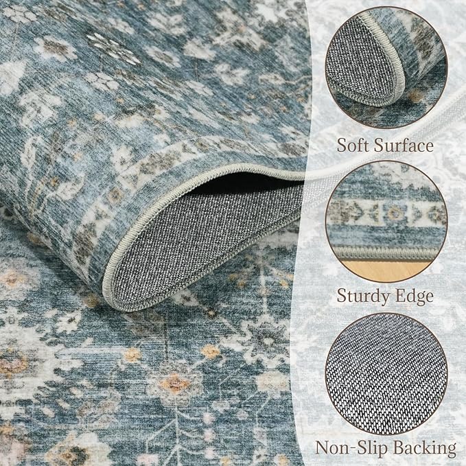 8x10 Washable Area Rugs Ultral Soft Non-Slip Stain Resistant Vintage Boho Large Carpet for High-Traffic Living Room & Dining Room