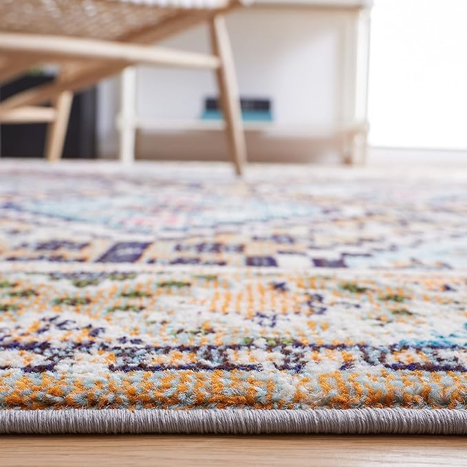 SAFAVIEH Madison Collection Area Rug - 5'3" x 7'6", Orange & Beige, Boho Diamond Distressed Design, Non-Shedding & Easy Care, Ideal for High Traffic Areas in Living Room, Bedroom (MAD418P)