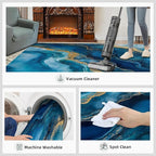 Blue Gold Marble Rugs for Bedroom - 5x8 Area Rug - Modern Fashion Marble Rugs for Living Room, European Light Luxury Art Rug, Washable Home Decor Carpet