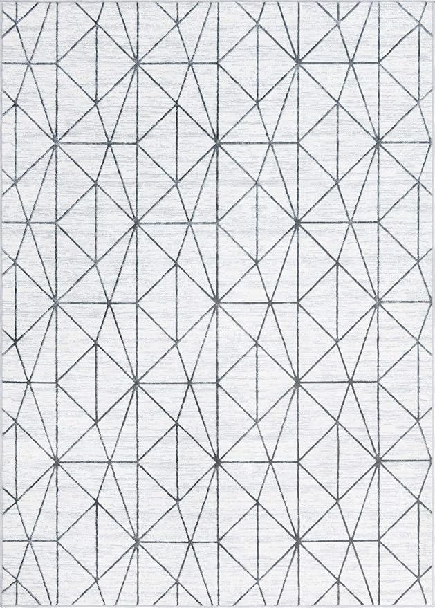Rugs.com Lattice Trellis Collection Rug – 7' x 10' White Low-Pile Rug Perfect for Living Rooms, Large Dining Rooms, Open Floorplans