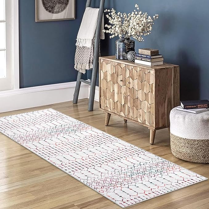Lahome Moroccan Long Kitchen Rugs Runners 2x8 Rug Runners for Hallways Low-Profile Non Slip Rubber Backed Carpet, Geometric Print Distressed Floor Mat for Entryway Laundry Room Foyer