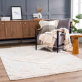 Hauteloom Rosales Farmhouse Living Room Bedroom Modern Moroccan Medallion Area Rug - Soft Shaggy High Low Carpet - High Pile - Bohemian, Boho - White, Beige, Cream - 6'7" x 9'
