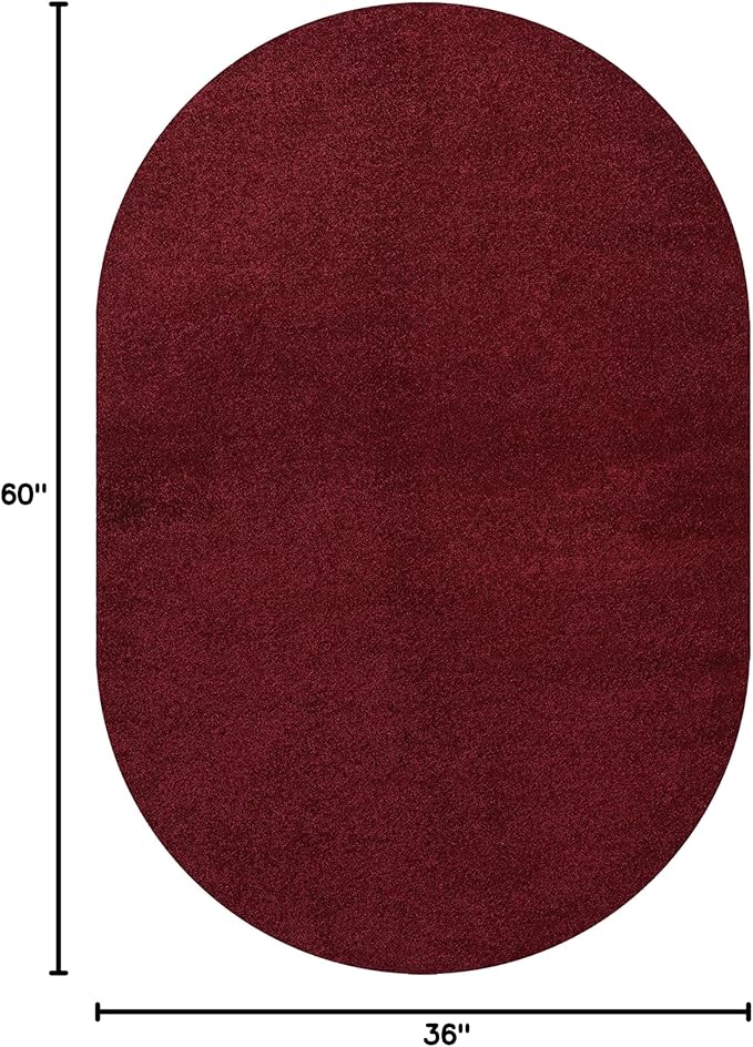 Eyely UES100Q-3OV Supersoft Haze Solid Low-Pile Indoor Area Rug Casual;Contemporary;Solid;Traditional, Bedroom, Kitchen, Living Room, Easy-Cleaning, Non-Shedding, 3 X 5 Oval, Dark Red