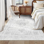 6x9 Vintage Washable Area Rugs Boho Medallion Large Distressed Retro Accent Carpet Floral Non-Slip Soft Low Pile Indoor Throw Rug for Living Room Bedroom Dining Room Office Kitchen, Gray