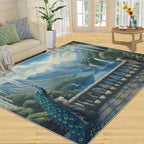 Peacock Rug Large - 5x7 Rug, Peacock Decor Washable Rugs for Living Room, Nature Waterfall Carpet, Natural Landscapes Non-Slip Area Rugs for Bedroom, Aesthetics Carpet - Peafowl Home Decor & Gifts