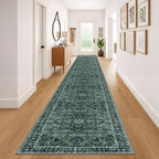 KOZYFLY Runners for Hallways 3x20 Ft Extra Long Faux Wool Washable Thin Hallway Rug Printed Runner Carpet for Entryway Bedroom Stair Kitchen Hall Living Room Decor, Dark Green