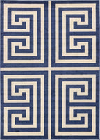 Unique Loom Athens Collection Classic Geometric Modern Border Design Area Rug (7' 0 x 10' 0 Rectangular, Navy Blue/ Beige)