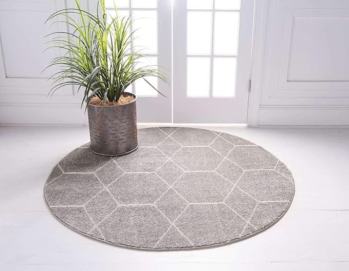 Unique Loom Trellis Frieze Collection Area Rug - Geometric (8' Round, Light Gray/ Ivory)