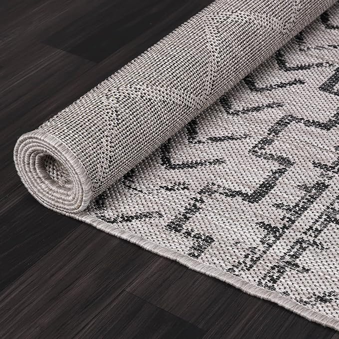 Beverly Rug Waikiki Indoor Outdoor Rug 5x7, Washable Outside Carpet for Patio, Deck, Porch, Trellis Area Rug, Water Resistant, Dark Grey - Light Grey