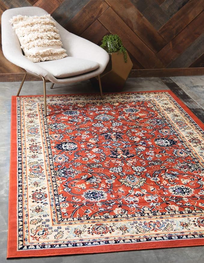 Unique Loom Sialk Hill Collection Area Rug - Washington (4' 1" x 6' 1" Rectangle Terracotta/Cream)