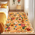 Floral 3x5 Area Rug Machine Washable Soft Print Boho Carpet Non Slip Doormat Low Pile Flower Area Rugs for Living Room Bedroom Nursery Kitchen Dining Room Indoor-Yellow/Orange