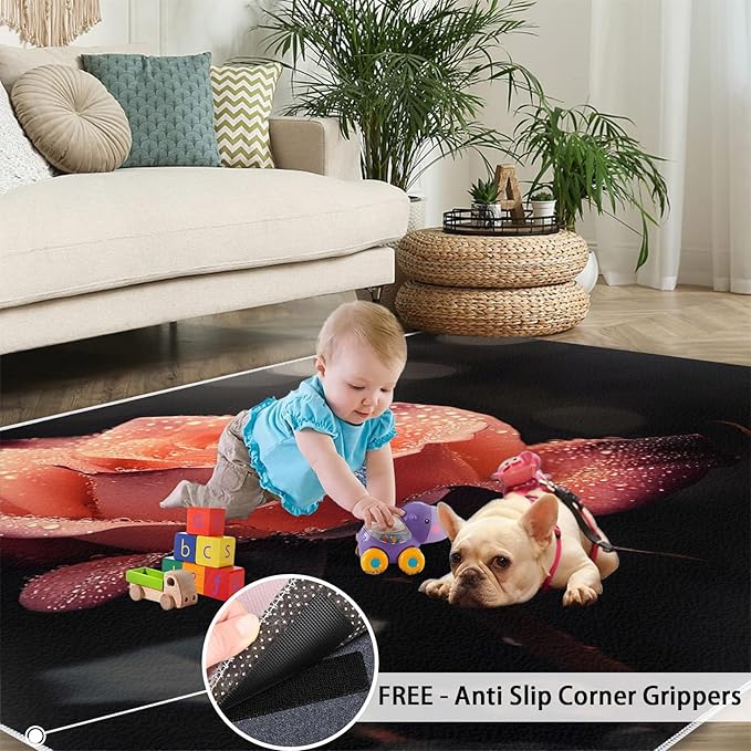 3x4 Florals Rugs for Entryway - Natural Flowers Kids Bedroom Rug, Realistic Rose Mudroom Rug Soft for Coffee Shop Living Room Under Table Game Room